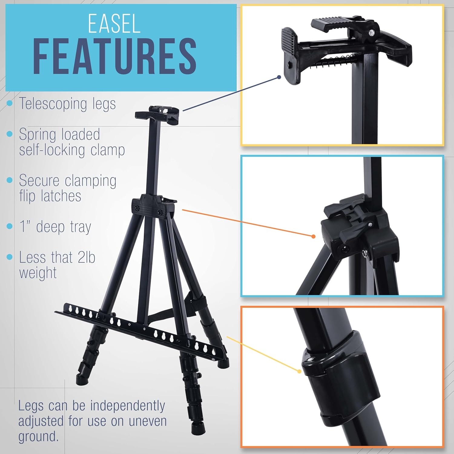 U.S Ar Suppl 66inc Blac Meta Tripo Ease Displa ( Pack Adjustabl 20inch 5.5' Hold 32inc Canva Floor/Tableto Ease Stand fo Sig Display Painting Poste Board Canva Portabl Bag