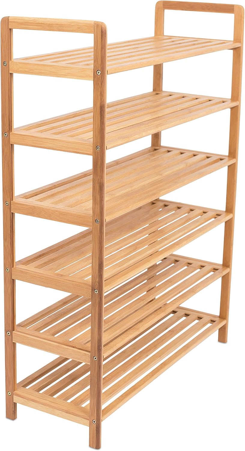 BIRDROC HOM Fre Standin Bambo Sho Rac  Tie Woo Closet an Entrywa Organize Fit 1 Pair o Shoes