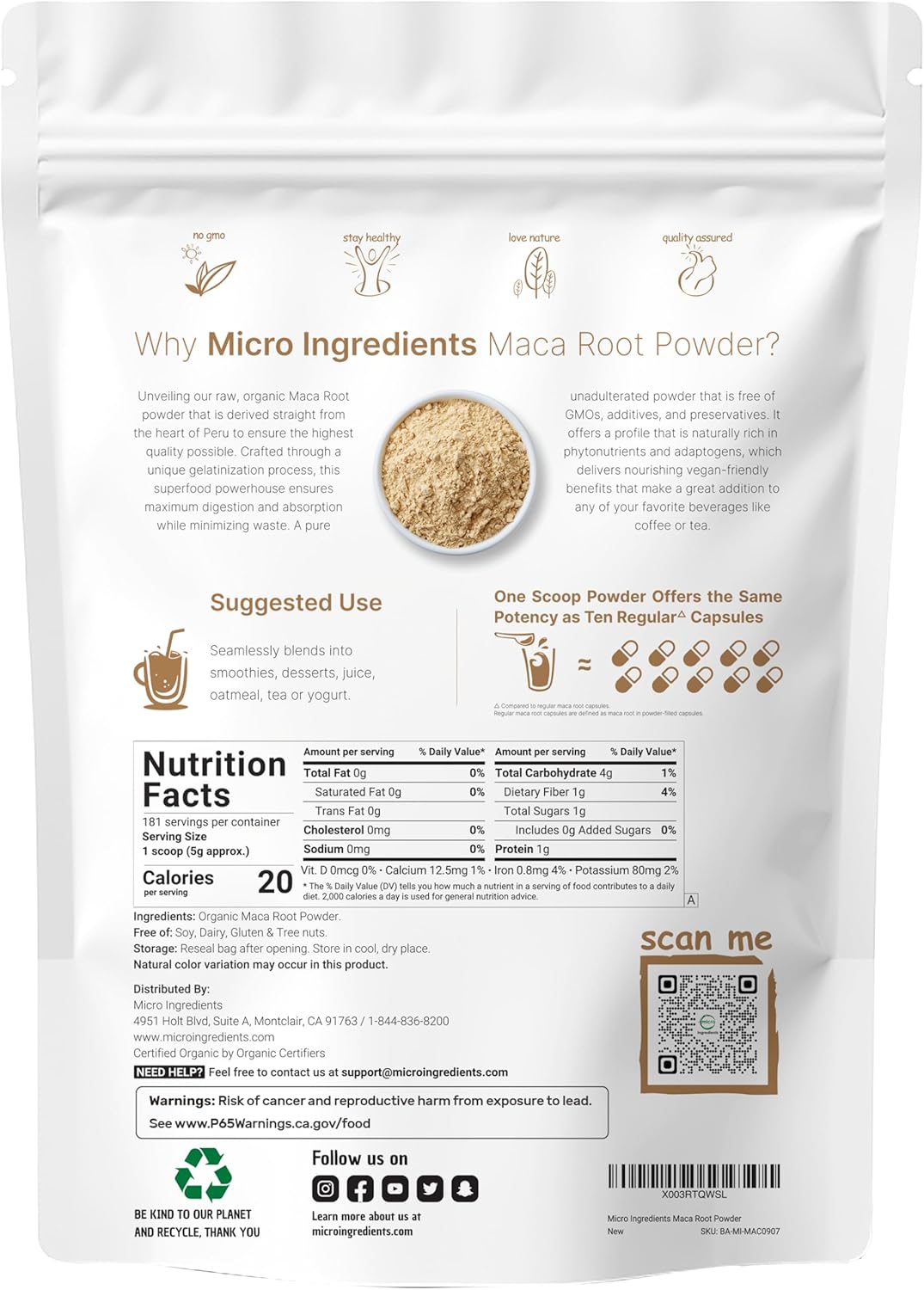 Organi Mac Roo Powder Pound Gelatinize fo Bette Absorption Ric i Antioxidants Hel Energy Stamina Endurance Strengt an Immun System N GMOs Vega Friendl an Per Origin