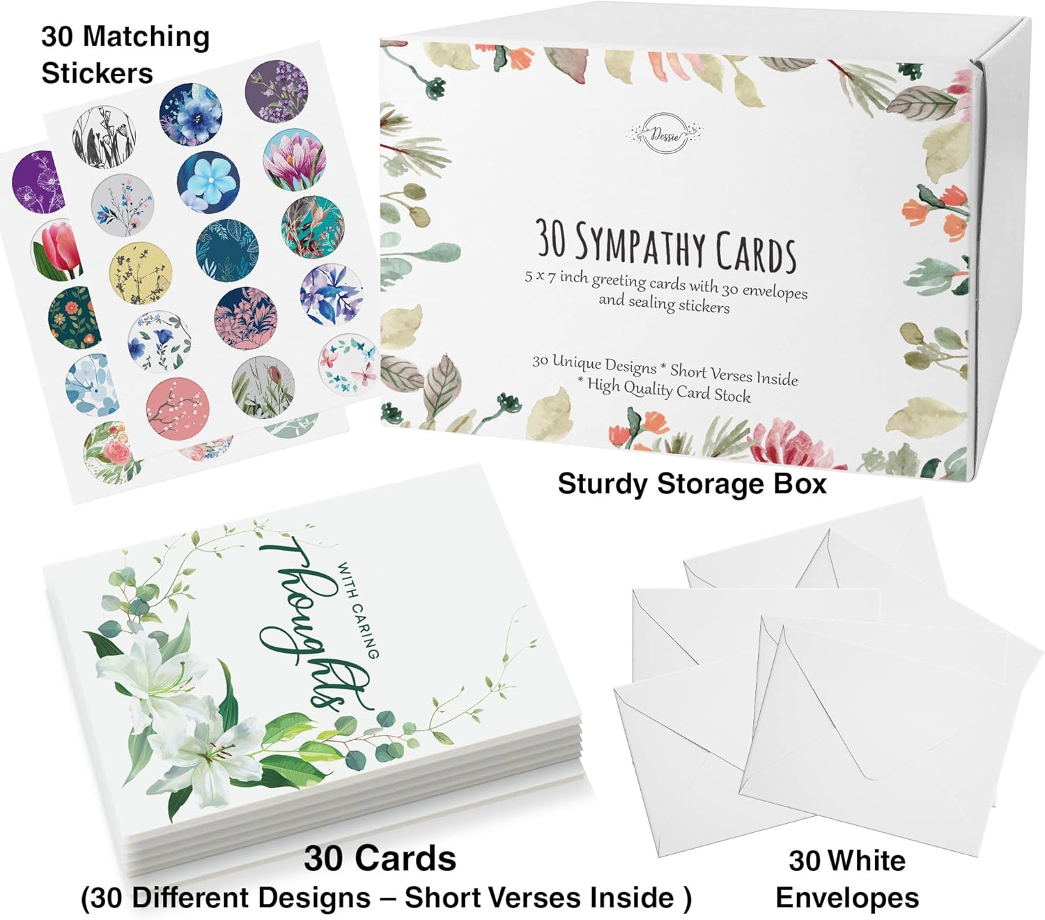Dessi 3 Uniqu Sympath Card Wit Greeting Inside 3 Different Larg Greetin Card Wit Envelope an Matchin Sealin Stickers Include Sturd Storag Box.