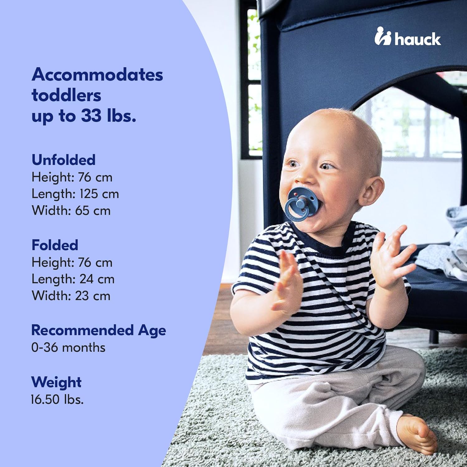 hauck Baby & Toddler Foldable Travel Cot and Portable Playpen, Dream N Play Plus, Grey
