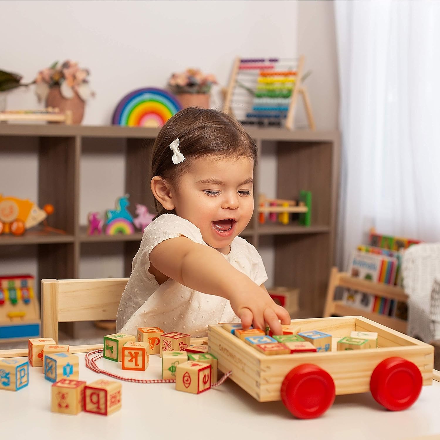 Buildin Block fo Toddler 1- Year Old 3 Larg Stackabl Woode Bab Block wit Alphabe an Numbe Icon o Ever Side To Wago Included?
