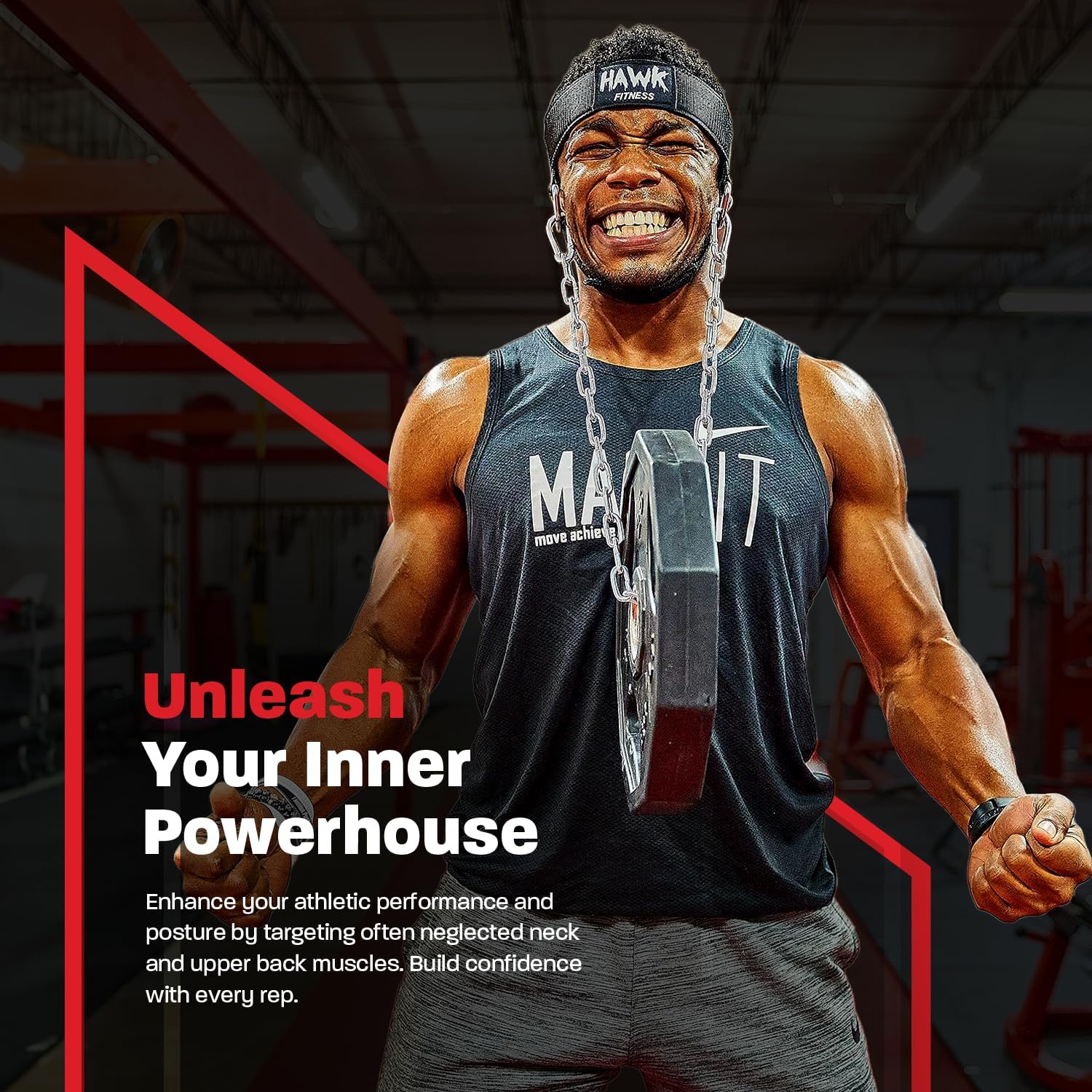 Haw Sport Nec Harnes fo Me an Wome wit Adjustabl Nec Stra an 30inc Stee Chai fo Safel Liftin Weight U t 15 lbs. Nec Exercis Equipmen fo Muscl Growt an Strengt Training