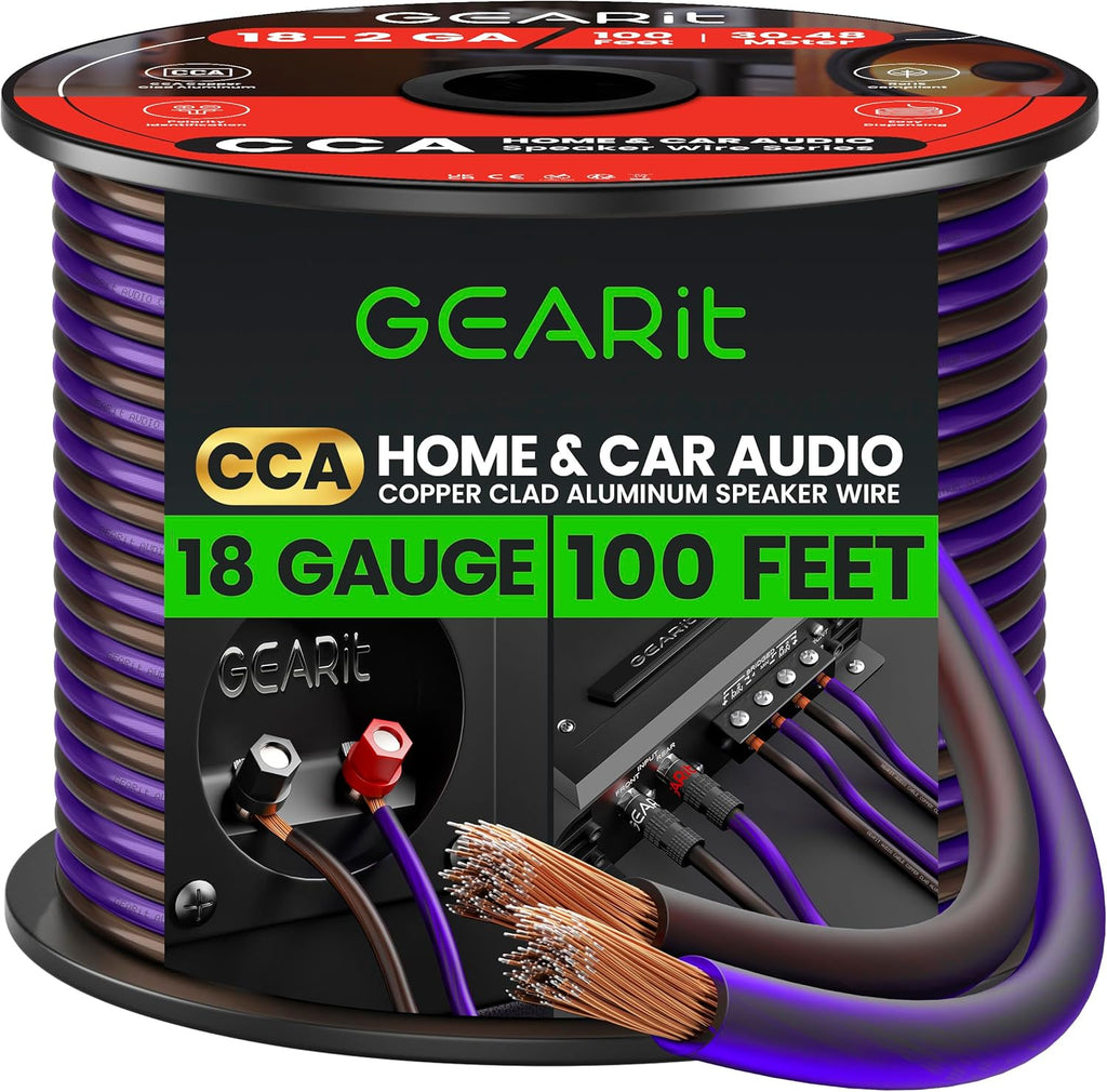 GEARit Pro Series 18AWG Speaker Wire, 18 Gauge Speaker Wire Cable (100 Feet / 30 Meters) Great Use for Home Theater Speakers and Car Speakers, Transparent Black/Purple