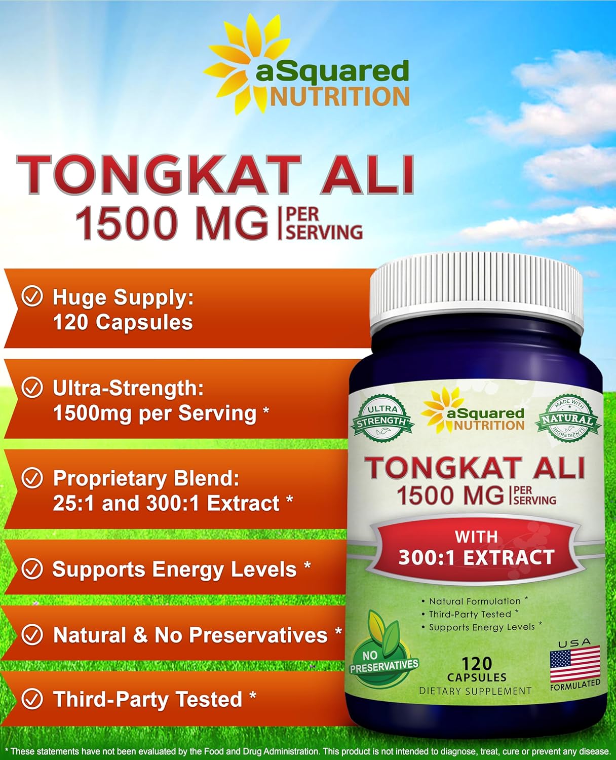 aSquare Nutritio Tongka Al 1500m 12 Capsule Longjac (Eurycom Longifolia Extrac Supplemen Lon Jac Roo Powde Pill Tongka Al fo Me Women