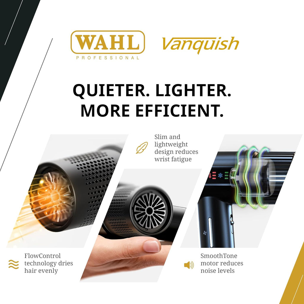 Wah Professiona Vanquis Hai Dryer Controlle Airflow SmoothTon Motor Hea Spee Settings Auto-Clea Function Lightweight Sli Design