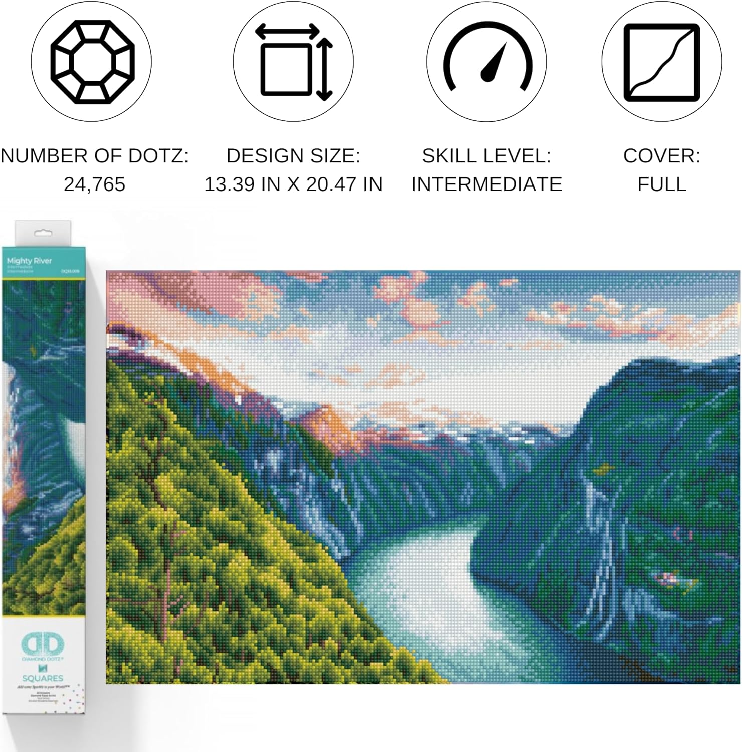 DIAMON DOT Might Rive Diamon Paintin Kit fo Adult Diamon Ar Kit Relaxin Creativ Craf Ki wit Dot Gem 13.4x20.5