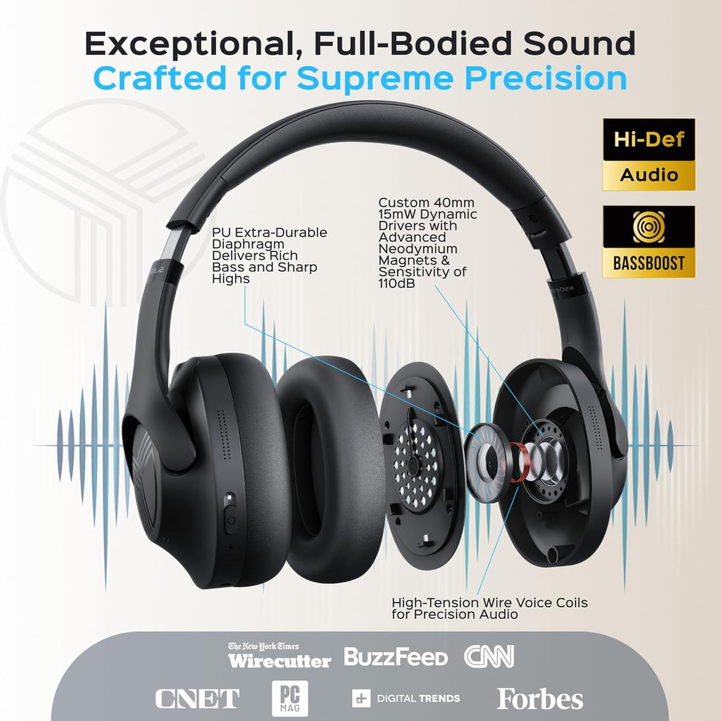 TREBLAB Z2 Hybrid Active Noise Cancelling Workout Headphones - Signature-HD Sound, Deep Bass, 58H Battery, Comfortable, Foldable Over Ear Bluetooth Headphones Wireless w/Mic for Calls, for Gym, Sport