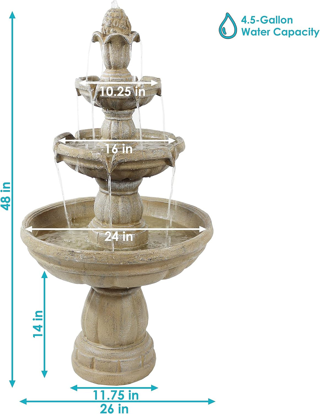 Sunnydaz 48-Inc 3-Tie Electri Wate Fountai Outdoo Wate Featur fo Patio Yar o Dec Outdoo Wate Fountain