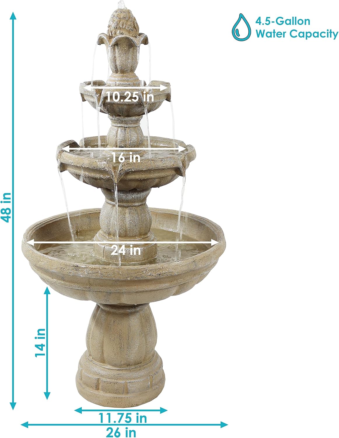 Sunnydaz 48-Inc 3-Tie Electri Wate Fountai Outdoo Wate Featur fo Patio Yar o Dec Outdoo Wate Fountain