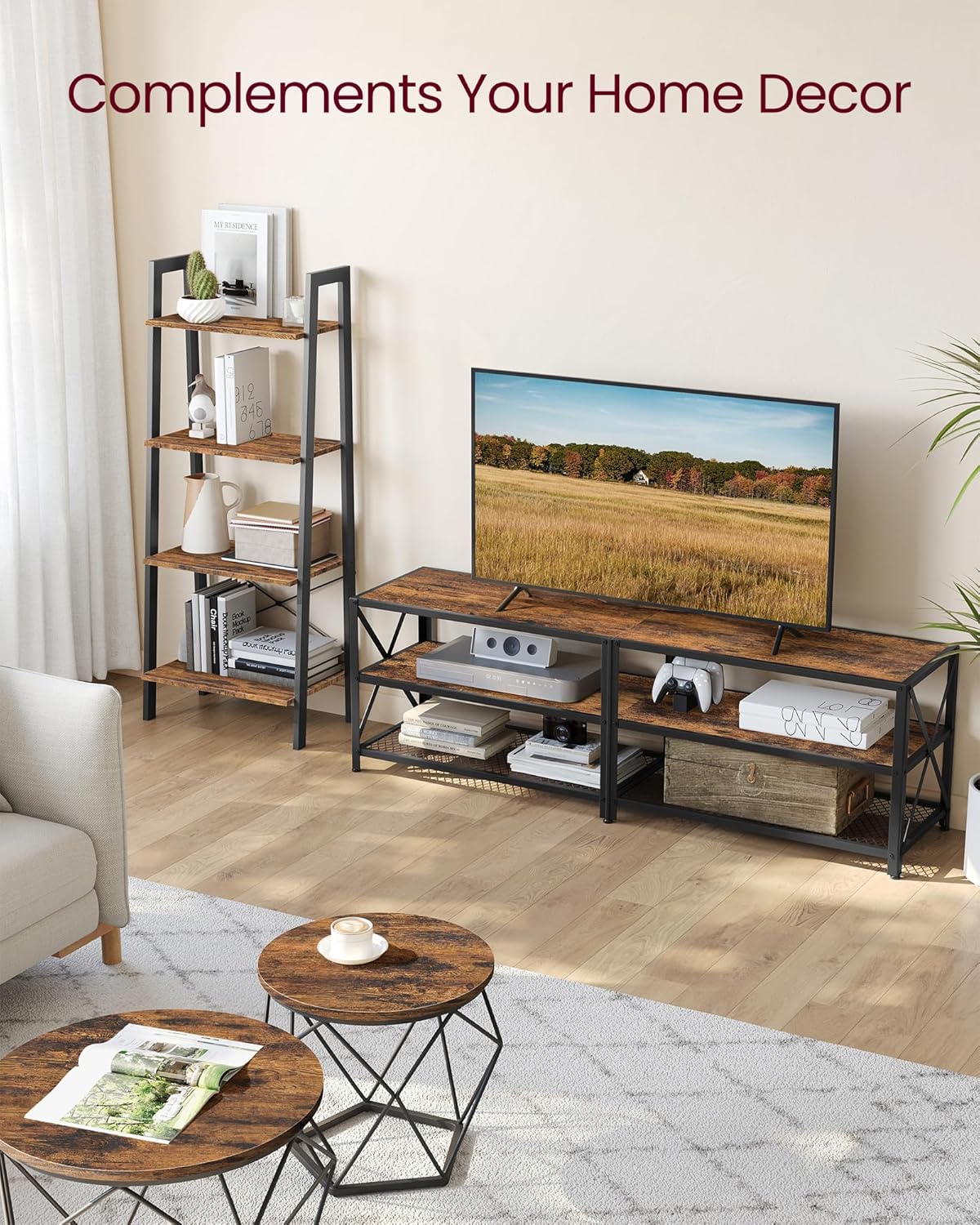 TV Stand for TV up to 70 Inches, TV Table, Entertainment Center, 3-Tier TV Console, Steel Frame, Industrial Style, for Living Room, Rustic Brown and Black ULTV095B01