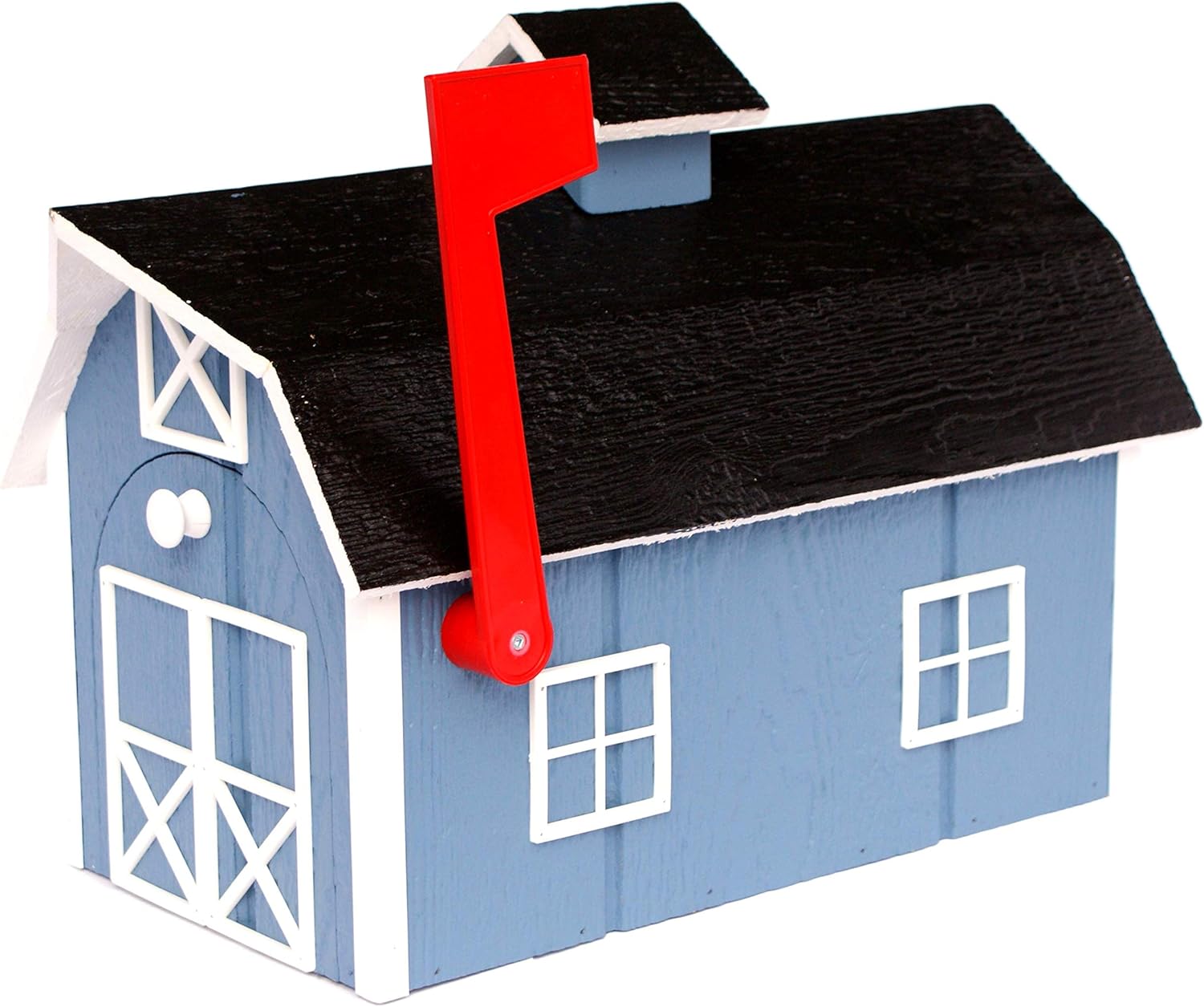 AmishToyBox.com Deluxe Wooden Mailbox, Dutch Barn Style (Country Blue with White Trim)