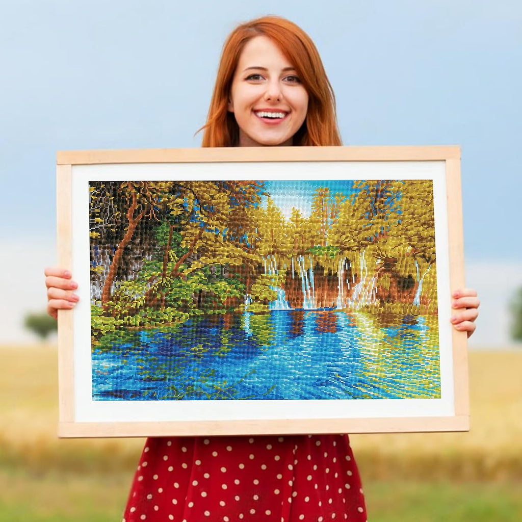 DIAMON DOT Picturesqu Fall Plitvic Lake Nationa Par Croati Landscap Diamon Paintin Kit fo Adult Diamon Ar Kit Relaxin Creativ Craf Ki wit Dot Gem 19.7inchx29.5inch
