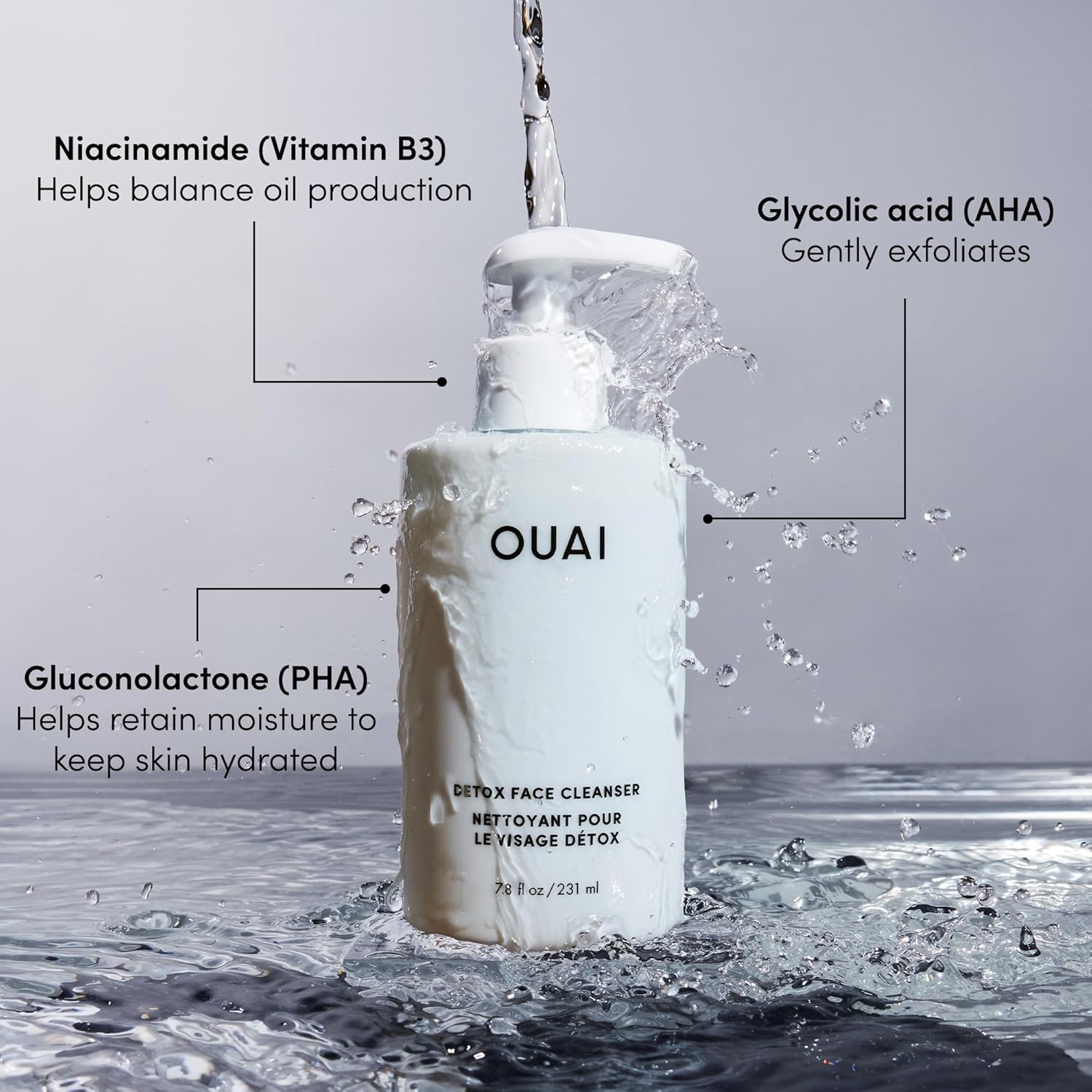 OUA Deto Facia Cleanse Dee Cleansin Fac Was wit Glycoli Acid Niacinamid PH Remove Sweat Dir Oi Withou Dryin Gentl Fac Cleanse fo Post-Workou (7. F Oz)