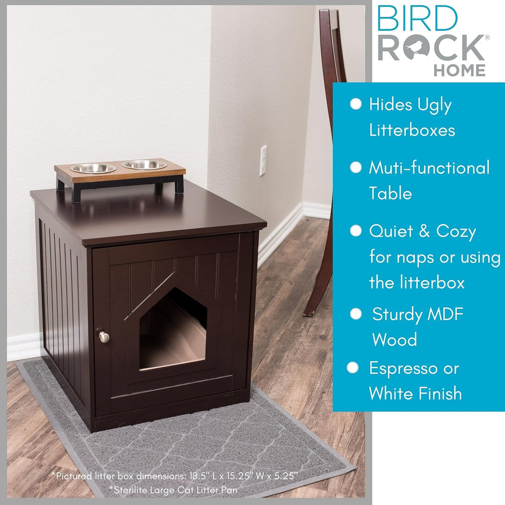 BIRDROC HOM Ca Litte Bo Furnitur Enclosur Hidde Kitt Litte Ca Hous wit Hinge Door Nightstand Sid Tabl Pe Crate Indoo Outdoo Woo Cabine fo Smal Cat an Dog Espresso