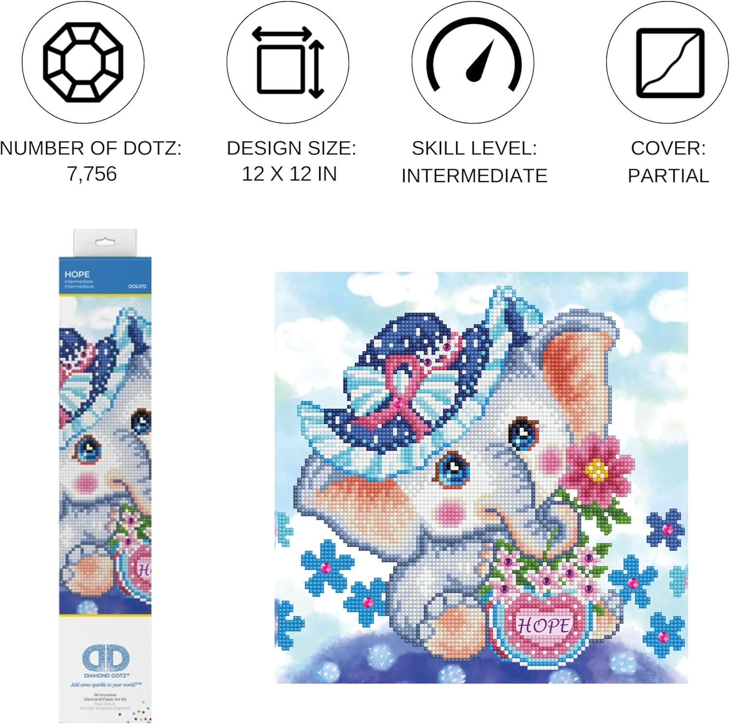 DIAMON DOT Hop Elephan Diamon Paintin Kit fo Adult Diamon Ar Kit Relaxin Creativ Craf Ki wit Dot Gem 12inchx12inch