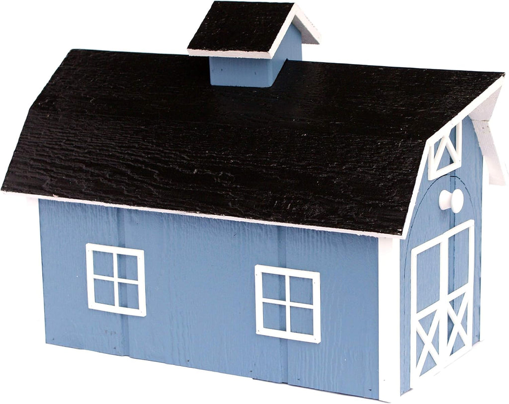 AmishToyBox.com Deluxe Wooden Mailbox, Dutch Barn Style (Country Blue with White Trim)
