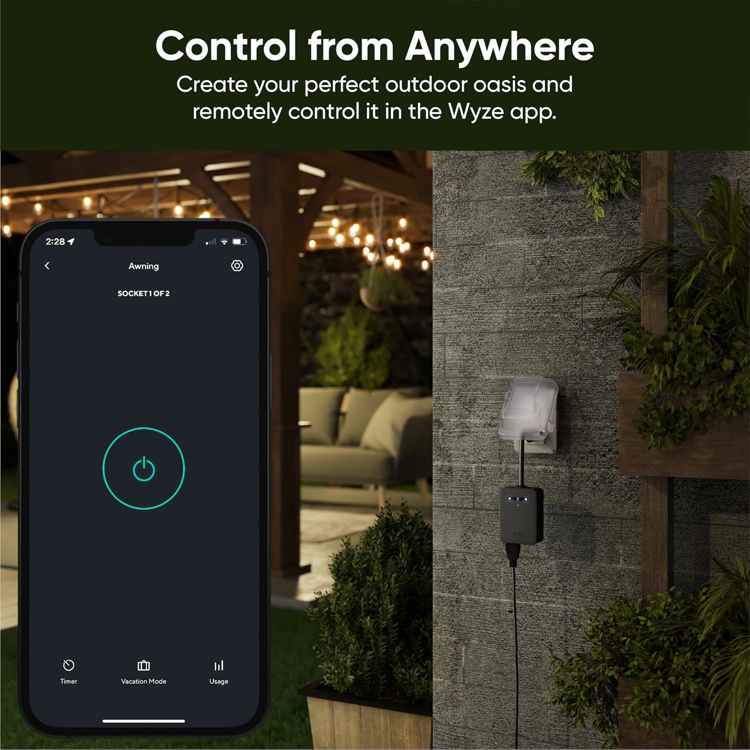Wyz Plu Outdoor Dua Outlet Energ Monitoring IP64 2.4GH WiF Smar Plug Work wit Alexa Googl Assistant IFTTT N Hu Required Black