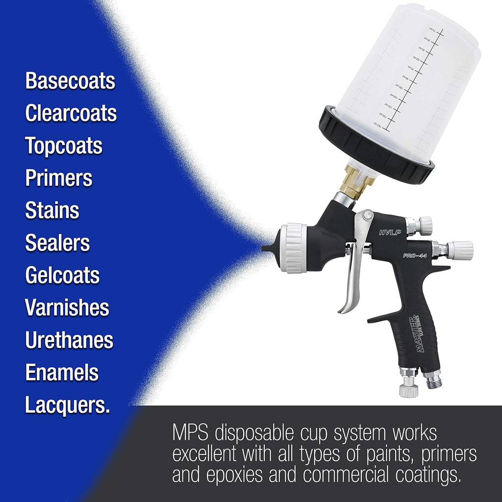 Master Paint System MPS, 4 Pack Set of Mini Size 6 Ounce (180ml) Hard Cups and Retainer Rings - 4 Hard Cups and 4 Rings for Use with The MPS Disposable Paint Spray Gun Cup Liners and Lid System
