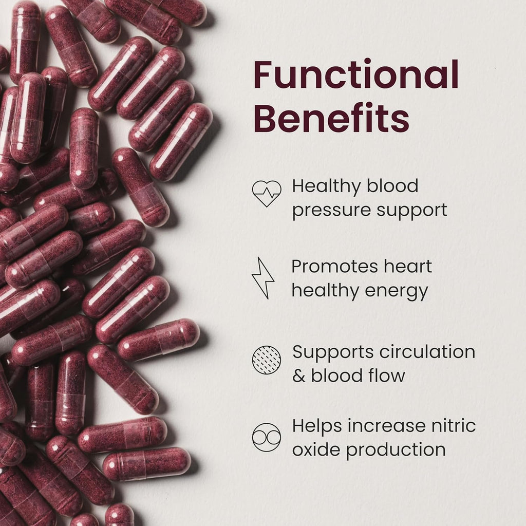 Human SuperBeet Bee Roo Capsule Quic Releas 1000mg Help Suppor Nitri Oxid Production Bloo Pressure Hear Health Contain Non-GM Beetroo Powder Studie Antioxidant 18 Count