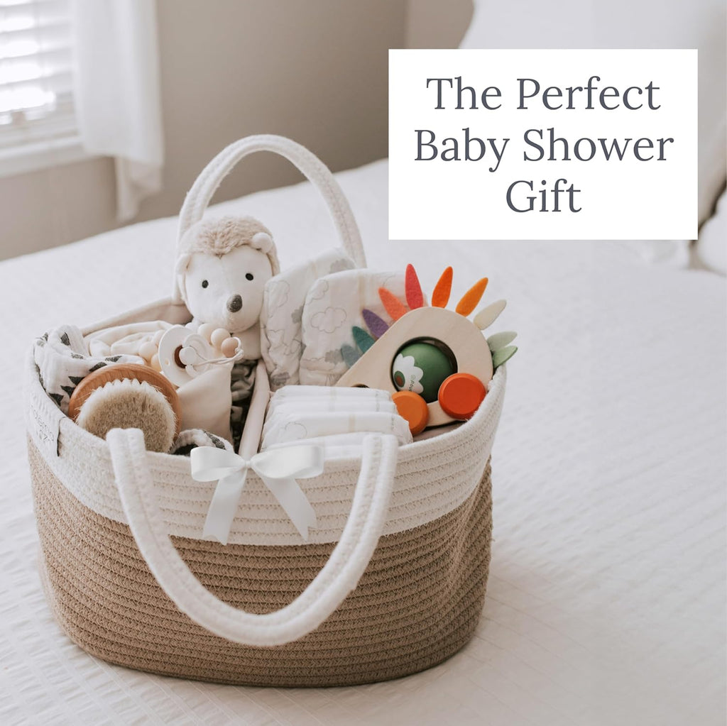 Natemia Baby Diaper Caddy Organizer - Baby Shower Basket for Gifts - Nursery Storage for Diapers, Wipes, Breast Pump - Portable Organizer and Gift Bag - Newborn Essentials