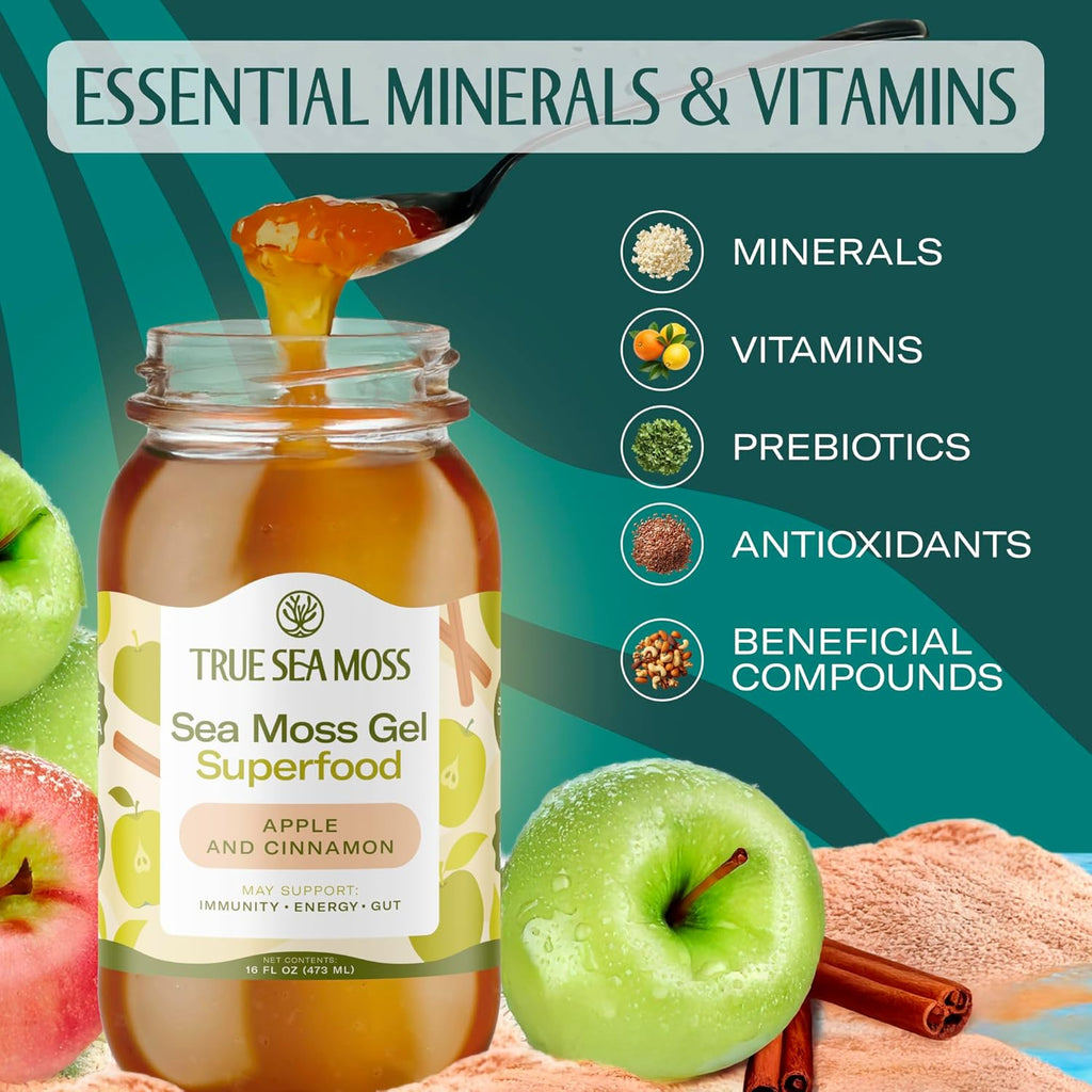 TrueSeaMoss Sea Moss Gel ¨C Made in USA ¨C Wildcrafted Seamoss, Fruits Jarred Vegetables ¨C Apple/Cinnamon, Pack of 1 (Labels may Vary)