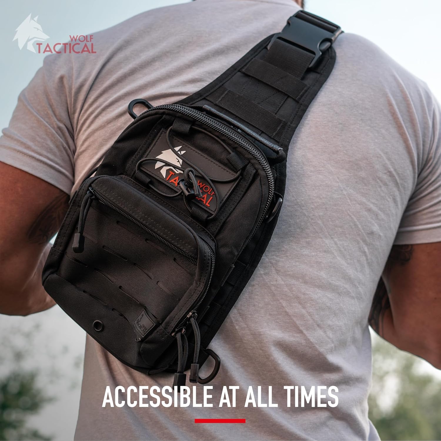 WOLF TACTICAL Compact EDC Sling Bag - Concealed Carry Shoulder Bag for Range, Travel, Hiking, Outdoor Sports