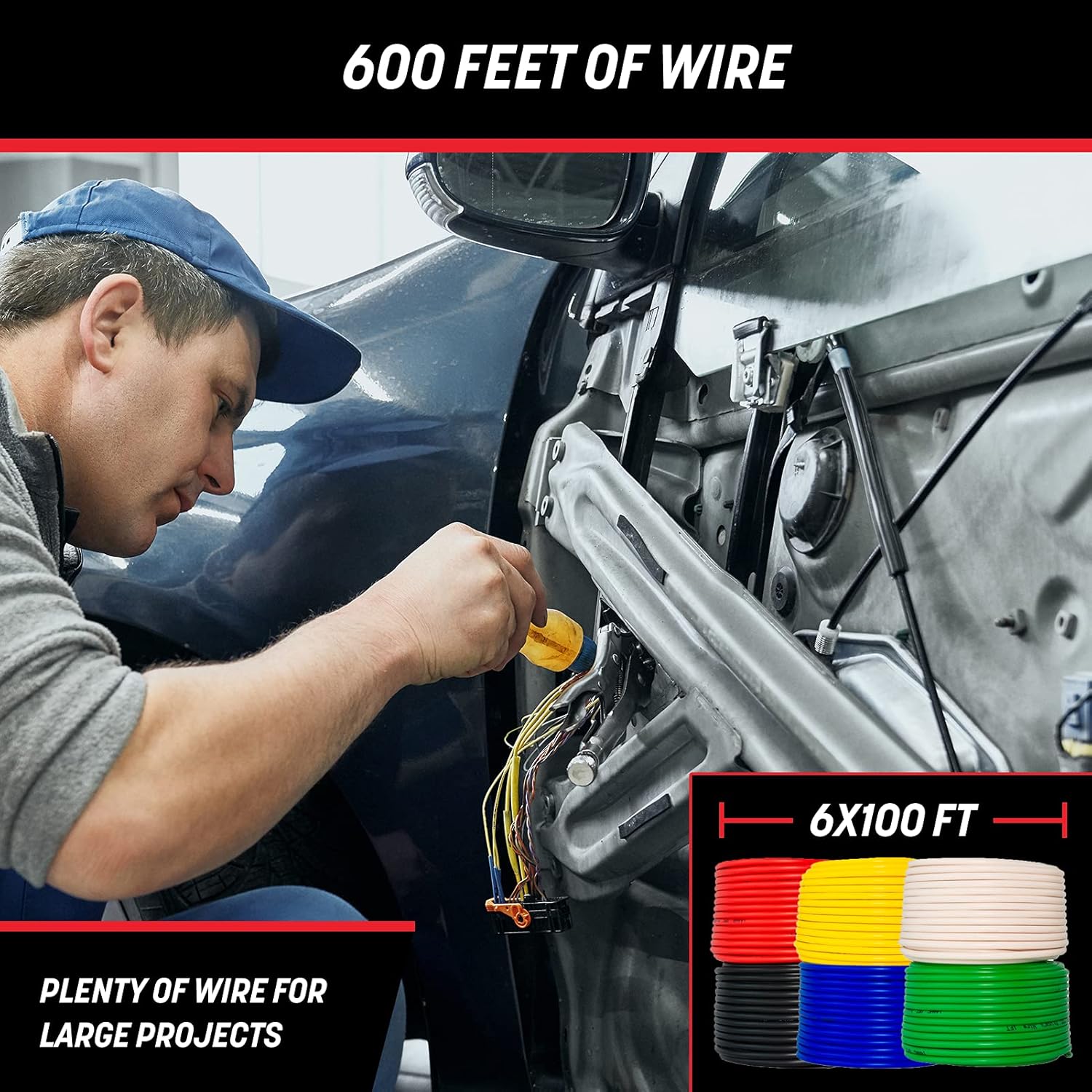 GS Power 600ft CCA 16 Gauge Wire Automotive, 100ft Spool-6 Colors, 16 AWG 12v Low Voltage, Speaker Electrical Wire Low Voltage Primary for Car Stereo Audio Trailer Harness Hookup Wiring LED Light DIY
