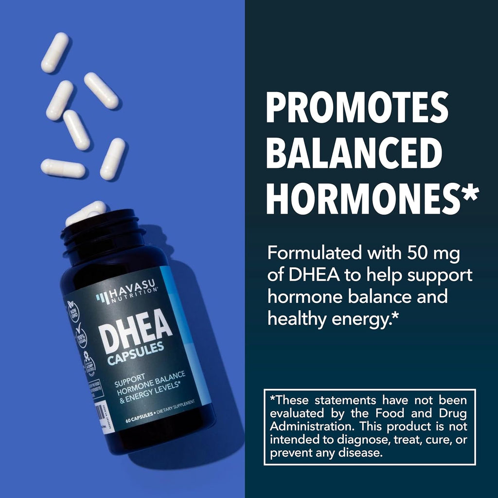 DHEA 50mg Supplement for Hormone Balance - Supports Energy for Men and Women - Dehydroepiandrosterone Capsules for Mood, Aging Daily Vitality - Non-GMO, Vegan - 60 Capsules, 2-Month Supply