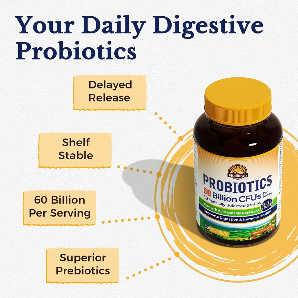 Vitalitow Probiotic Prebiotic 6 Billio CFU 1 Strain 6 Delaye Releas Ve Cap Shel Stable Prebiotic an Probiotic Digestiv Health Immun Healt Vegan Non-GMO N Dairy