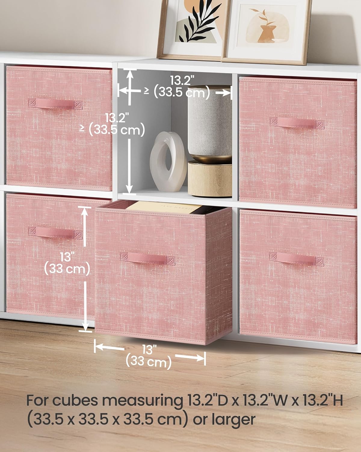 Storage Cubes, 13-Inch Non-Woven Fabric Bins with Double Handles, Set of 6, Closet Organizers for Shelves, Foldable, for Clothes, Jelly Pink UROB033R01