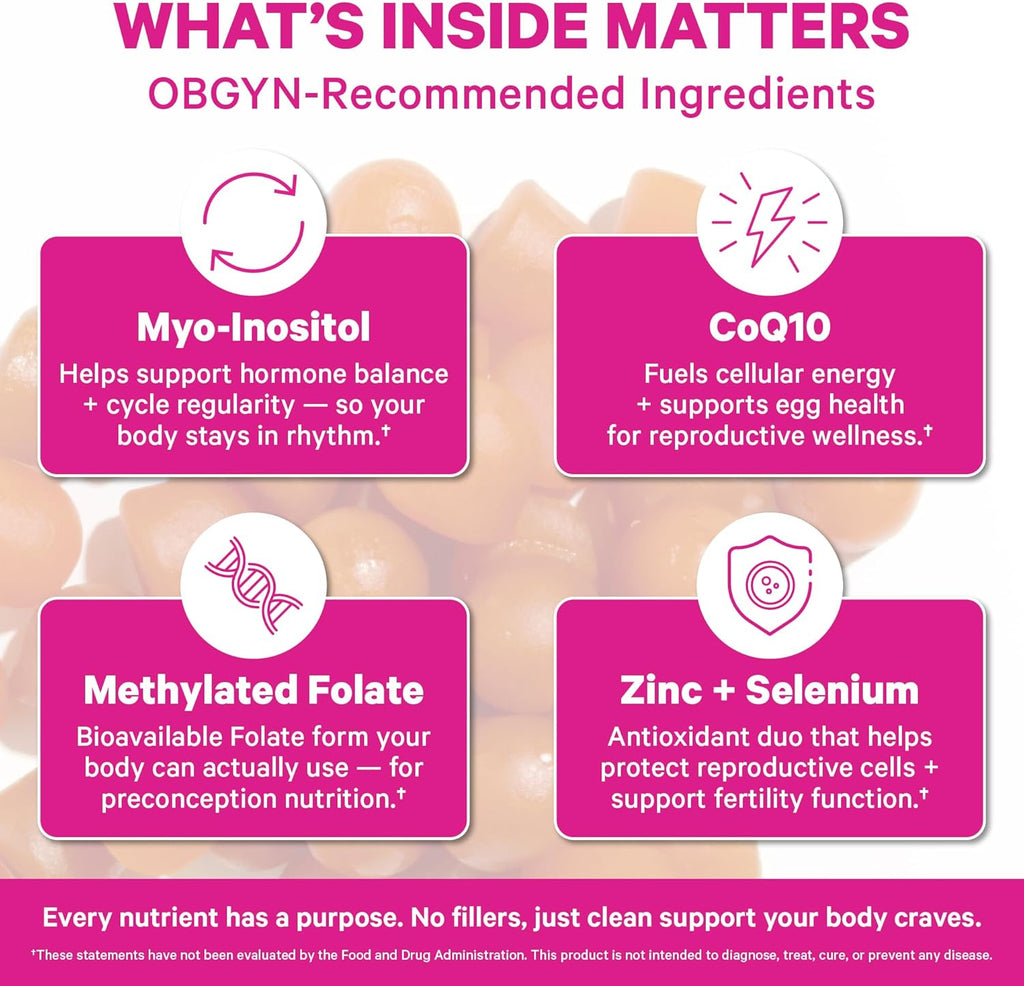Pin Stor Premiu Fertilit Gummie Fertilit Supplement fo Wome wit CoQ10 Myo-Inosito Prenata Vitamin Conceptio Suppor Hormon Balanc fo Women Ovaria Car 6 Gummies