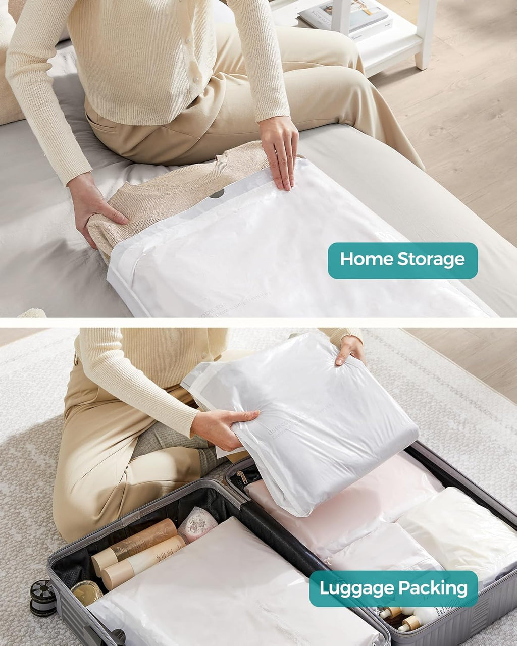 SONGMICS Trash Bags for 8-Gallon (30 L) Trash Cans, Drawstring Kitchen Garbage Bags, Pre-Separated, Liner Code 30A, 2 Rolls, 90 Count, White UKRB30A02