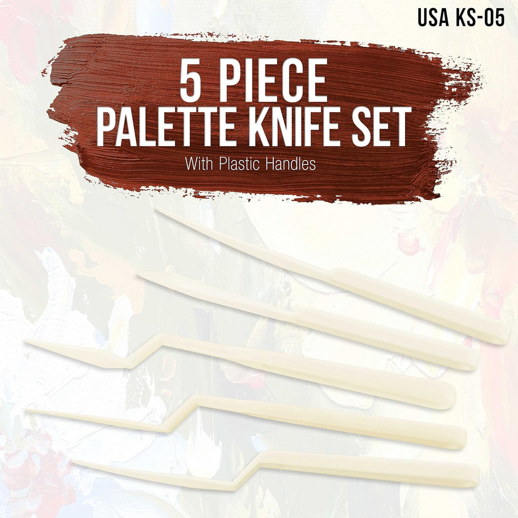 U.S Ar Suppl 5-Piec Plasti Palett Knif Se fo Acryli Paintin Pain Spatul Tool fo Oil Canva Ar Paintin Knive fo Mixing Texturin Palle Knive fo Ar Cak Decorating