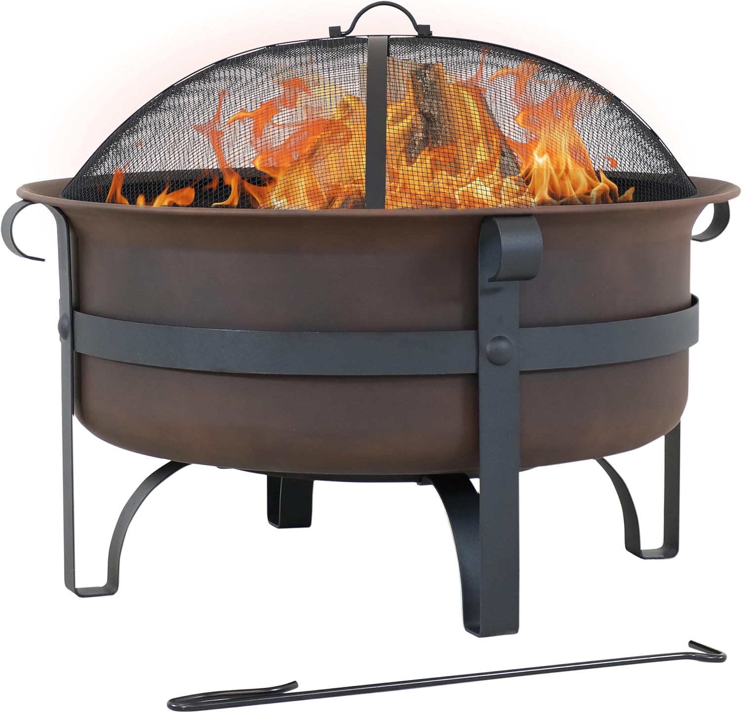 Sunnydaz 29-Inc Wood-Burnin Outdoo Fir Pi Bronz Cauldro Woo Fir Pi fo Outsid Include Poke an Spar Screen