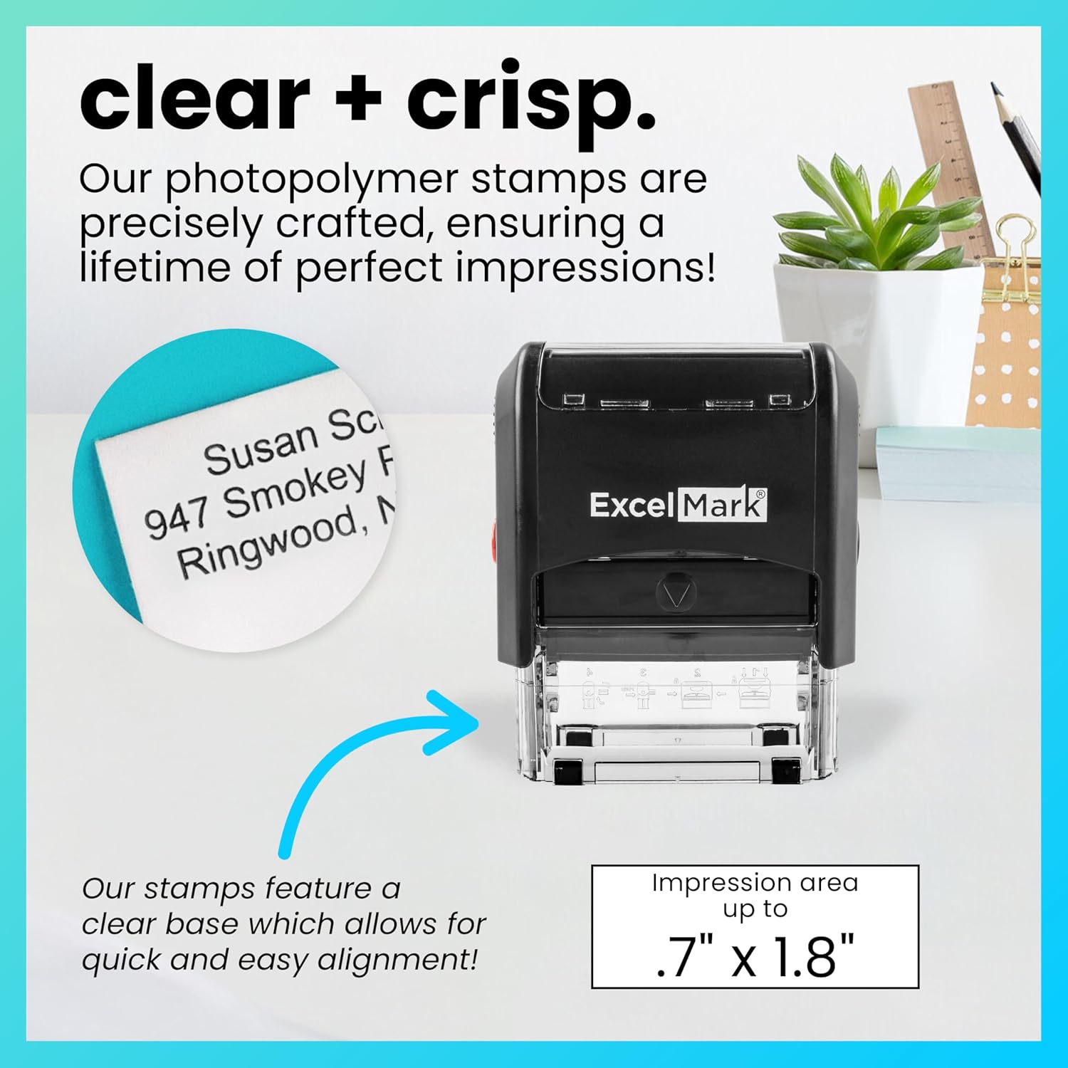 ExcelMark Self Inking Rubber Stamp with up to 4 Lines of Custom Text (Medium)