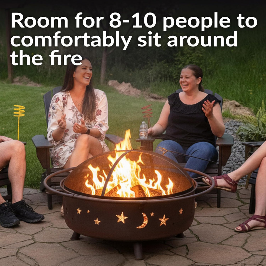 Cosmi 42-Inc Larg Outdoo Fir Pi Wood-Burnin Fir Pi wit Roun Spar Screen Poker an Built-i Grate
