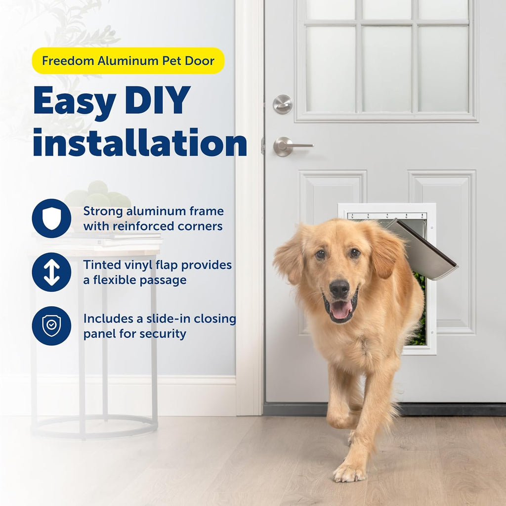PetSafe Freedom Aluminum Pet Door - Easy Installation Heavy Duty Dog & Cat Door with Magnetic Tinted Flap - Long-Lasting Pet-Friendly Design - Large - for Dogs Up to 100 lb