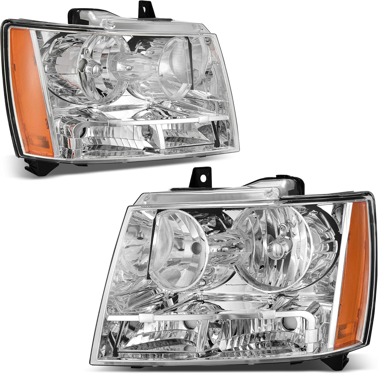 AUTOSAVER88 Headlights Assembly Compatible with 2007-2013 Chevy Avalanche /07-14 Chevrolet Suburban Tahoe Halogen Model Replacement for SUV Pickup Truck Chrome Housing Amber Reflector Clear Lens