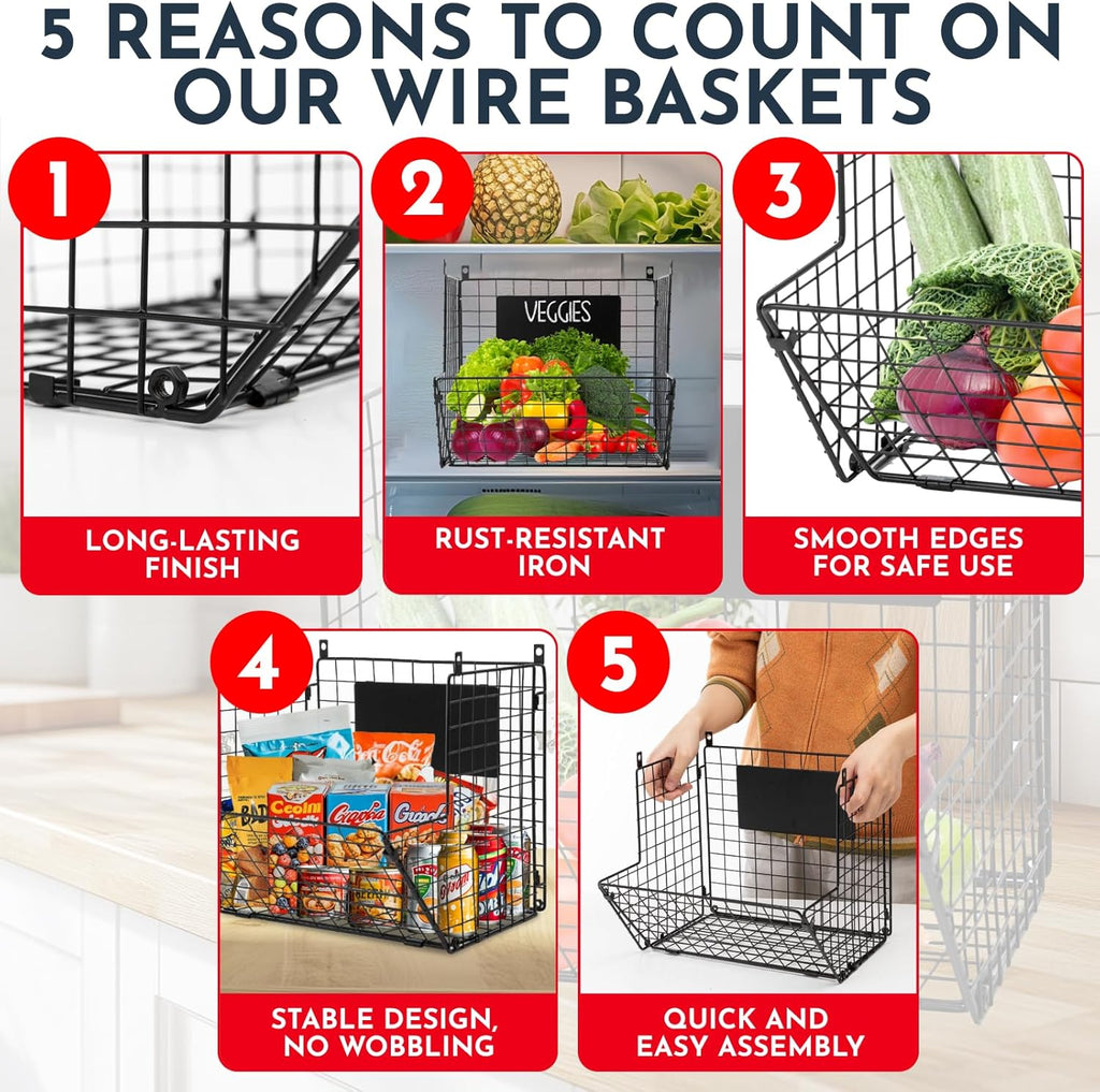 3-Tie X Wal Hangin Frui Basket fo Kitche Organizin Fruit an Vegetables Heavy-Dut Wal Baske fo Storag wit Chalkboard S-Hooks Wir Hangin Frui Baske fo Kitche Pantry