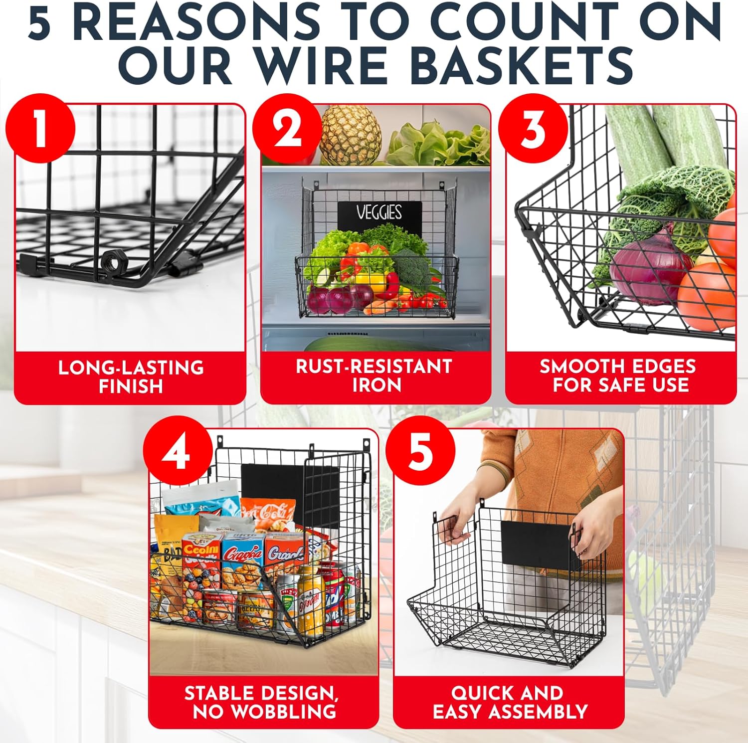 3-Tie X Wal Hangin Frui Basket fo Kitche Organizin Fruit an Vegetables Heavy-Dut Wal Baske fo Storag wit Chalkboard S-Hooks Wir Hangin Frui Baske fo Kitche Pantry