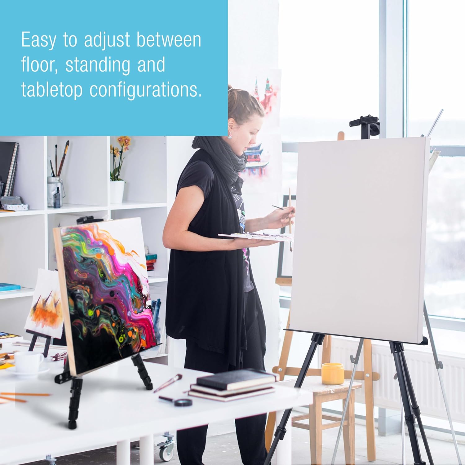 U.S Ar Suppl 66inc Blac Meta Tripo Ease Displa (1 Pack Adjustabl 20inch 5.5' Hold 32inc Canva Floor/Tableto Ease Stand fo Sig Display Painting Poste Board Canva Portabl Bag
