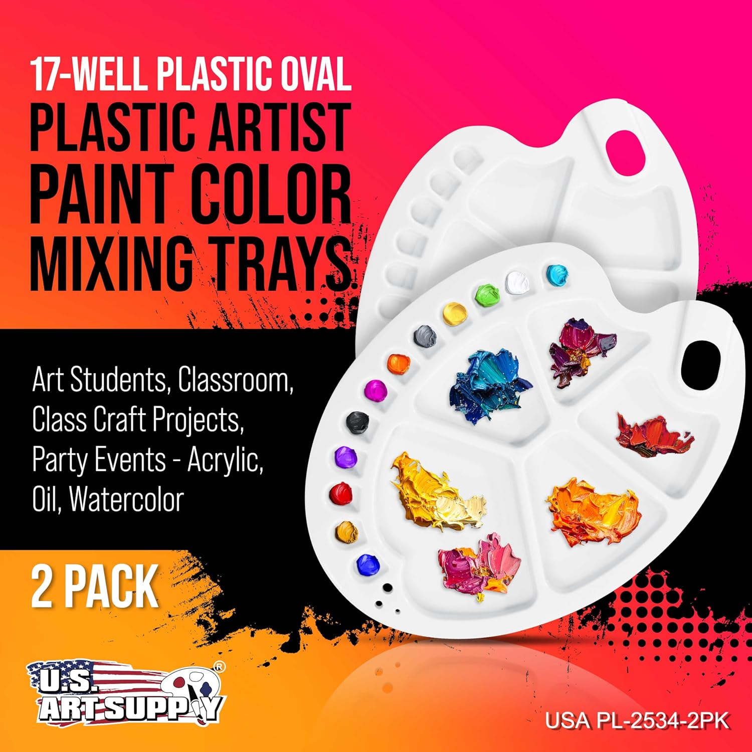 U.S Ar Suppl 17-Wel Artis Paintin Palett (Pac o 2 Plasti Artis Pain Colo Mixin Tray Ar Students Classroom Clas Craf Projects Part Event Acrylic Oil Watercolor