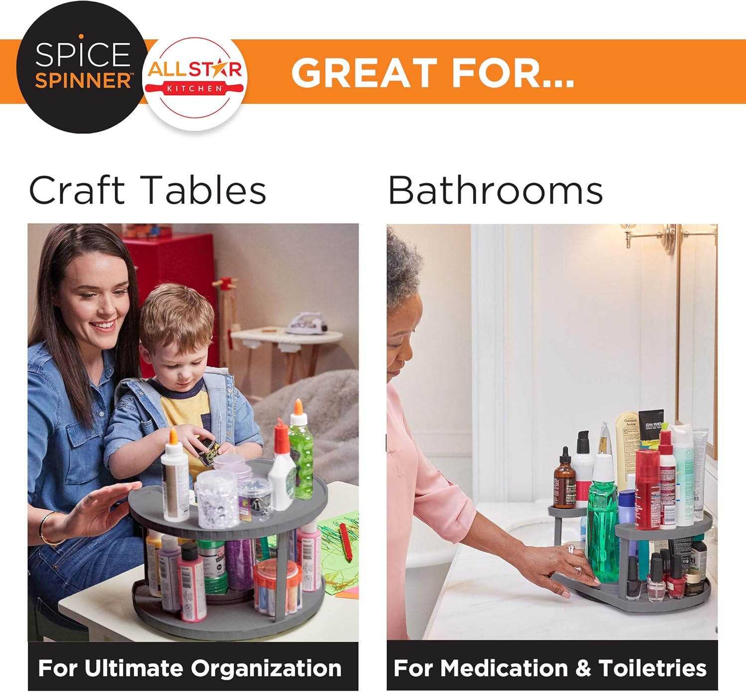 Allsta Innovation Spic Spinne Two-Tiere Spic Organize Holde Tha Save Space Keep Everythin Neat Organize Withi Reac Wit Dua Spi Turntables Grey
