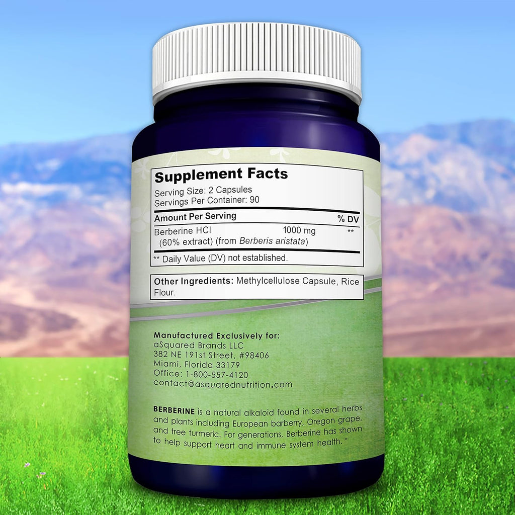 aSquare Nutritio Pur Berberin 1000m Supplemen 18 Veggi Capsules Natura Berberin Hydrochlorid HC Plus Ma Strengt 100 m (2 500mg) Poten Berberin Vega Extract