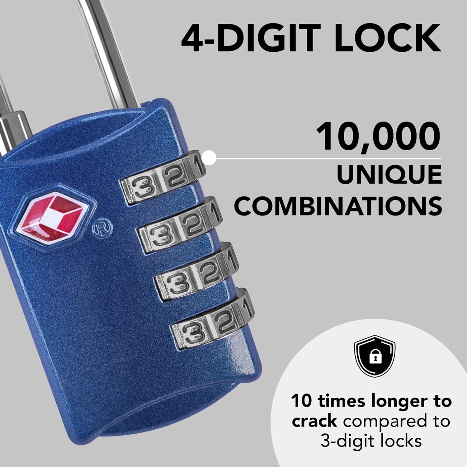TSA Locks for Luggage, 2-Pc Durable Steel Padlock, Keyless Easy to Read 4-Digit Combination Lock for Backpacks, Travel Suitcases, Toolbox, Filing Cabinets, Baggage Gym Locker, Blue
