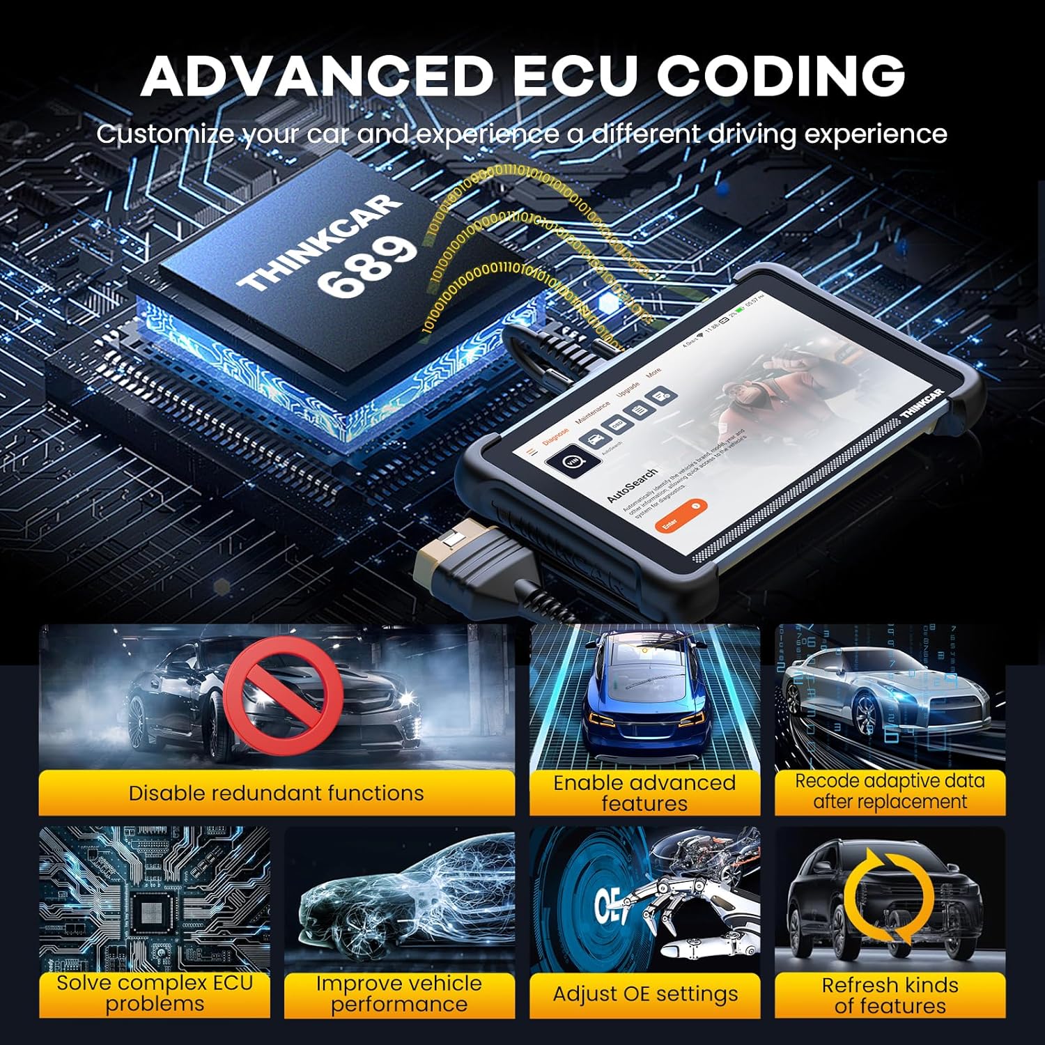 THINKCA OBD Scanne Diagnosti Too Lifetim Free ThinkSca 68 Ca Sca Too wit 3 Rese Function,Scanne fo Ca wit 3000 Activ Test,Advance EC Codin BI-Directional,FC Onlin Service