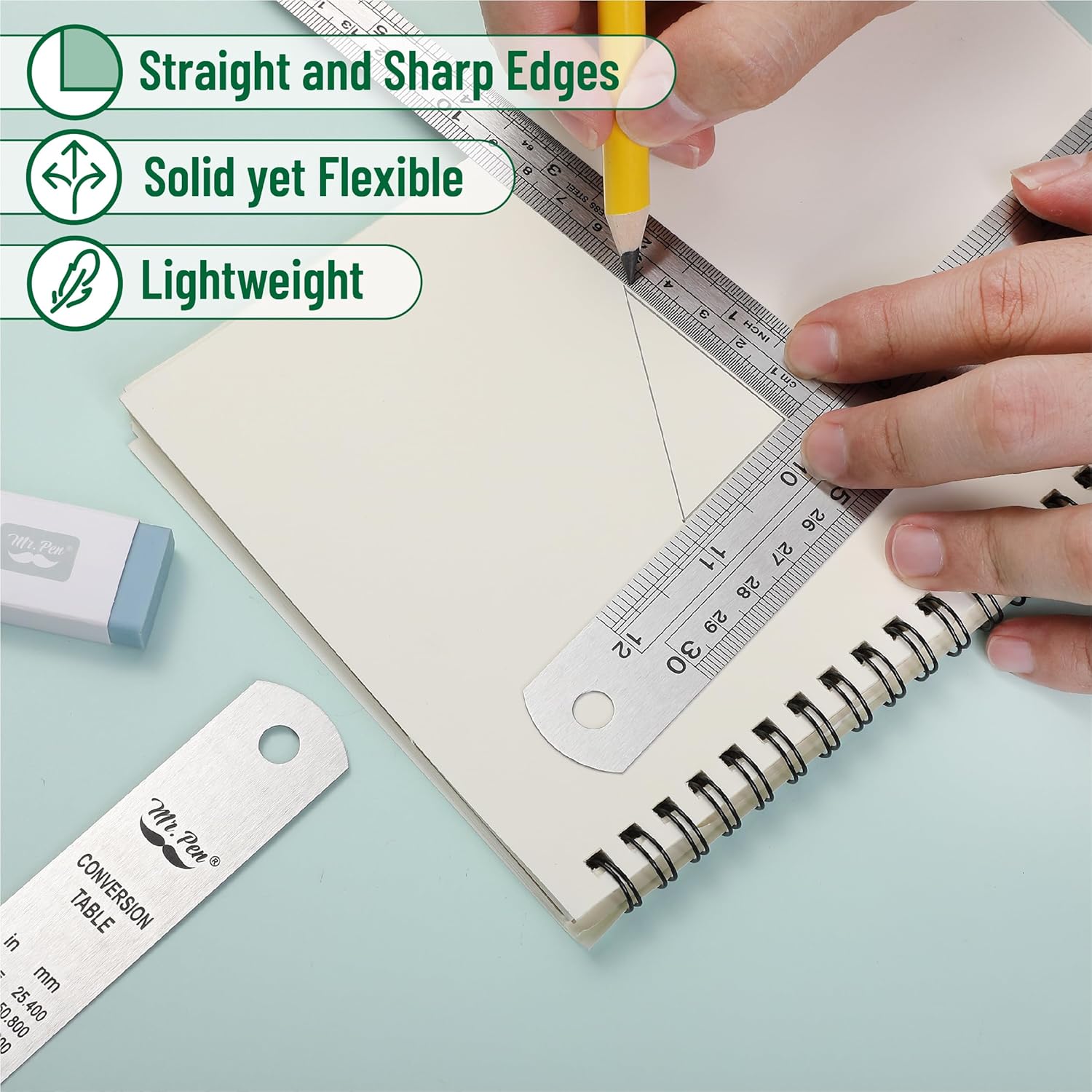 Stainless Steel Ruler, 3 pcs, 6inch, 12inch, 16inch, Imperial Metric Measurements, Metric Metal Ruler Set, Metal Rulers