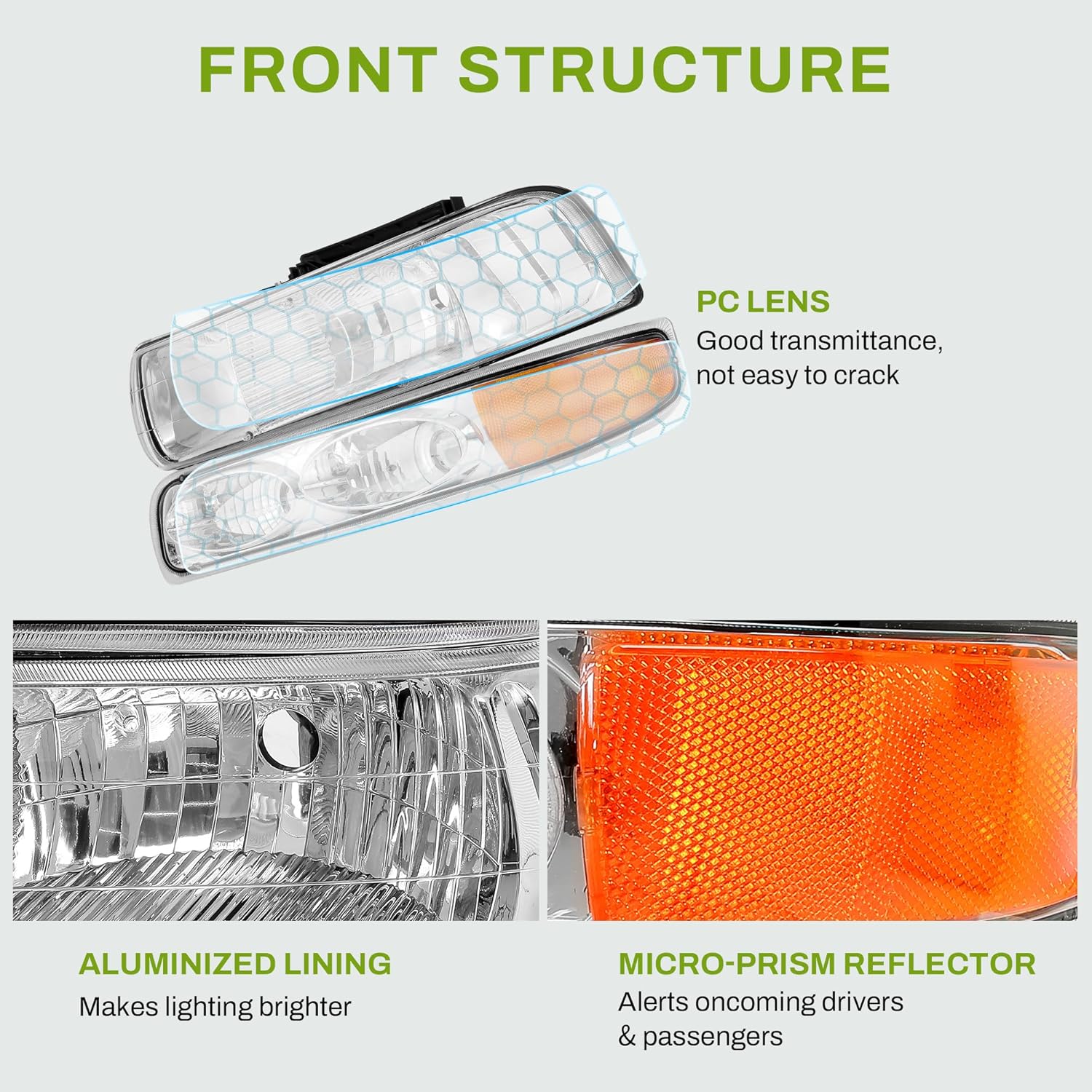 AUTOSAVER88 Headlight Assembly Compatible with 1999 2000 2001 2002 Chevy Silverado 1500 2500 Headlamp Pair Chrome Housing Amber Reflector