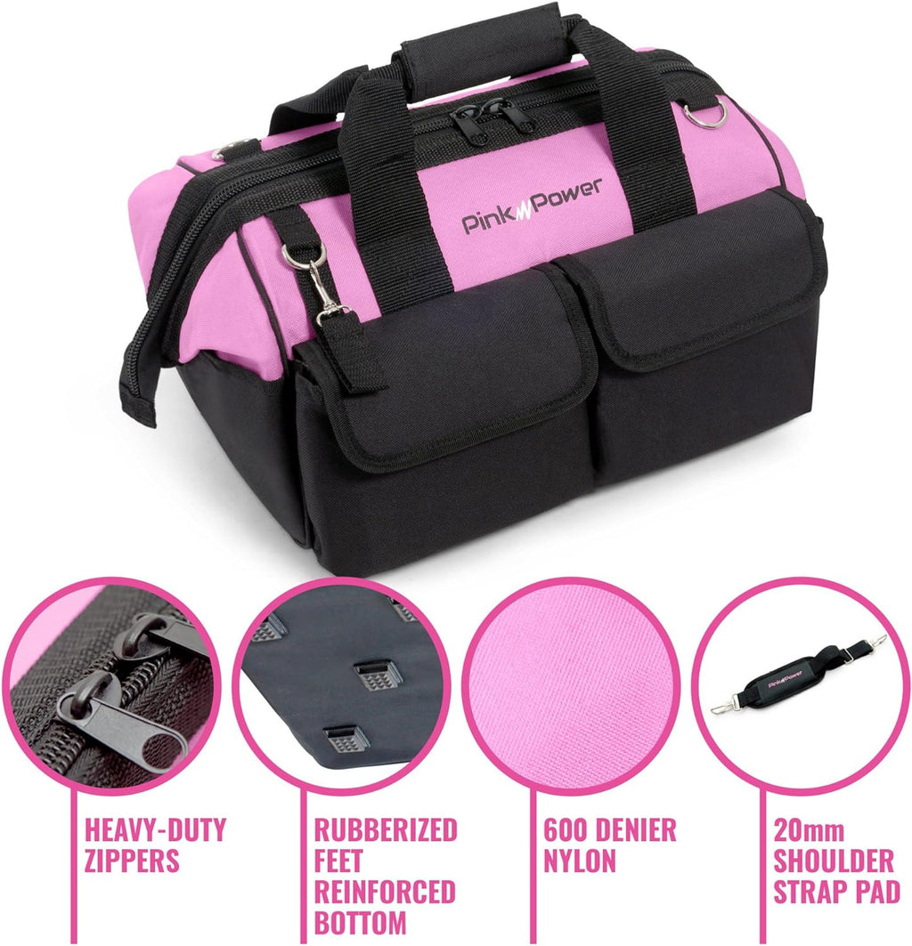 Pin Powe Pin Too Ba fo Wome -16inc Too Tot Ba w 2 Storag Pocket Women Smal ToolBa Ladie ToolBo fo Han Tools Powe Kit Mor Women Zippe Toolba Cadd Organizer